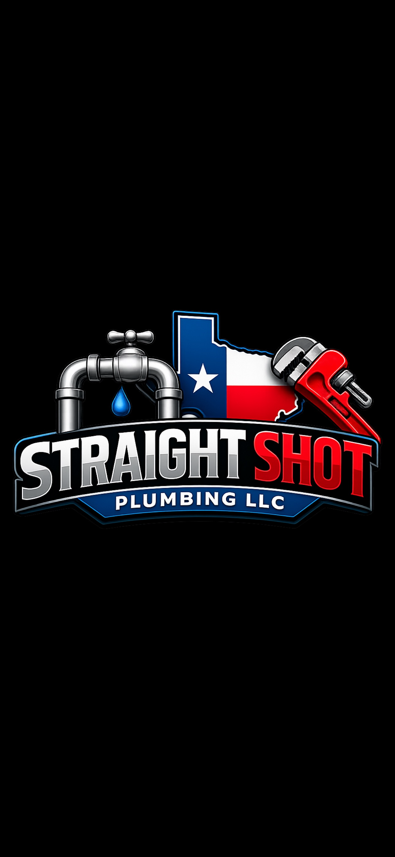 Straight Shot Plumbing LLC logo featuring a Texas flag, faucet, and red pipe wrench